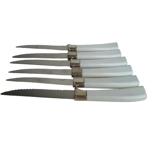 6 VTG Serrated Steak Knife Cornflower Blue Pyrex compat England Stainless Steel - Picture 6 of 7